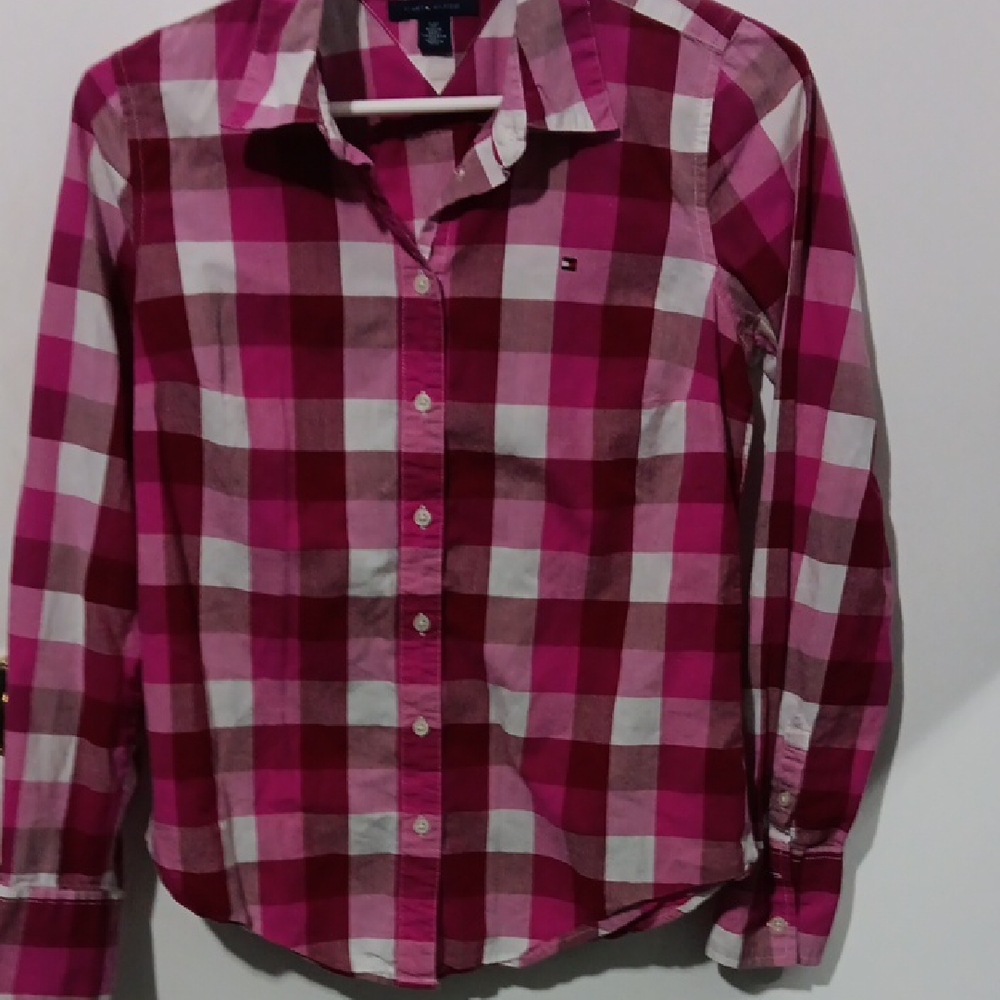 Tommy Hilfiger Pink and White Plaid Shirt